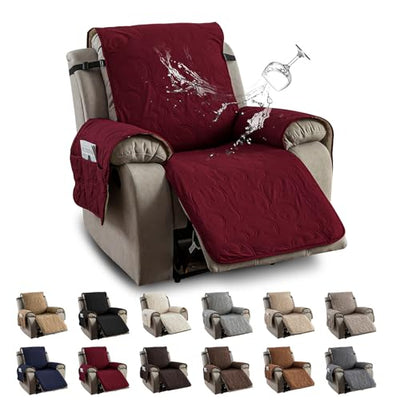 100% Waterproof Recliner Chair Cover, Recliner Chair Covers for Reclining Chair, Non-Slip Fabric Recliner Couch Cover for Living Room, for Pets Kids Protector, Washable (Wine Red, 23.6"Recliner Chair)