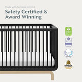 Storkcraft Santorini Deluxe 5-in-1 Convertible Crib with Bonus Toddler Guardrail (Black with Driftwood) – GREENGUARD Gold Certified, Toddler Guardrail Included in Box, Fits Standard Crib Mattress Storkcraft