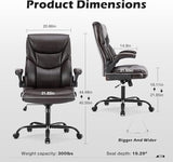 DUMOS Office Chair - Ergonomic Executive Computer Desk Chairs with Adjustable Flip-up Armrest, Swivel Task Chair with Lumbar Support, PU Leather, Brown DUMOS
