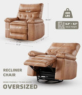 GarveeHome Leather Recliner Chair - Heat and Massage, Swivel Rocker Manual Recliner for Adults, Lazy Rocking Chair with Comfort Arms and Back Single Sofa for Living Room
