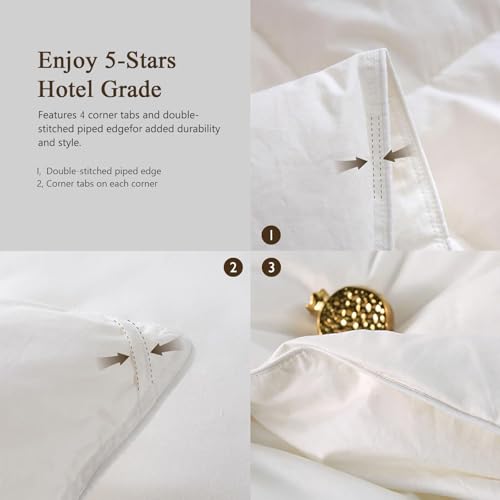 Lightweight Goose Feather Down Fiber Comforter Oversized King, 750 FP Cloudy-Fluffy Duvet Insert, Ultra-Soft Pima Cotton Blend Cover, Hotel Luxury Comforter for Hot Sleepers, White, 120x98 Inches BPC