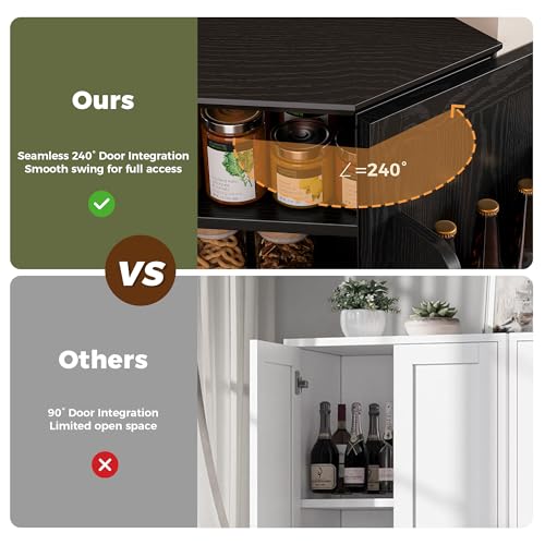 IRONCK Corner Cabinet, 72" Kitchen Pantry Cabinet, 6-Tier Freestanding Farmhouse Pantry with 2 Adjustable Shelves, 240°Swivel Doors, 2 Doors Storage, Spacious Hutch for Kitchen, Living Room, Black IRONCK