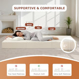 6-Inch Tri-Fold Foldable Mattress, Folding Sofa Bed with Removable Washable Cover, Portable Futon Mattress Full Size Floor Guest Mat with Non-Slip Bottom & Carry Handles for Camping (Beige, Queen) AOLVDOW