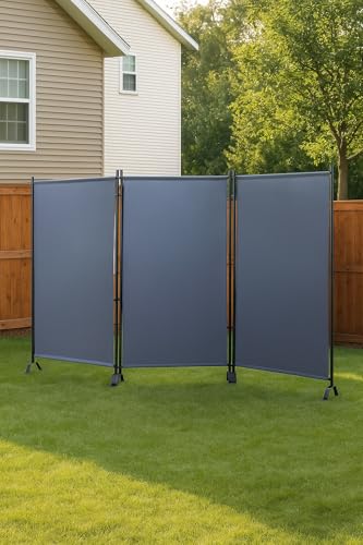 Proman Products - Galaxy Section Divider, Water Repellent Fabric Room Divider with Black Powder Coated Metal Frame for Indoors or Outdoors (Grey) Proman Products