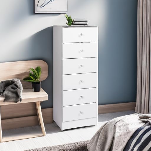 Prepac Astrid Simplistic 6-Drawer Tall Dresser for Bedroom, Functional Chest of Drawers with Acrylic Knobs, 16.5"D x 19.75"W x 50"H, White Prepac