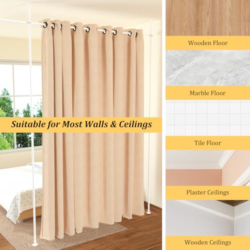 Room Divider Curtain Rod, 28-171inch(W) 4-10ft(H) Adjustable Curtain Rod divider for Room Separation, Heavy Duty Floor to Ceiling Wall Divider Hanging Room Dividers Partition Space Separator White ADUBENRY