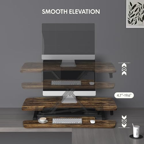 FLXISPOT 36" Standing Desk Converter, Quick Sit Stand up Desktop Riser Height Adjustable Monitor and Laptop Workstation with Keyboard Tray, Rustic Color FLEXISPOT