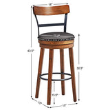 COSTWAY Bar Stools Set of 4, 360-Degree Swivel Stools with Leather Padded Seat, Single Slat Ladder Back & Solid Rubber Wood Legs, Bar Height Stools for Pub, Restaurant, Kitchen, Brown (4, 30.5) COSTWAY