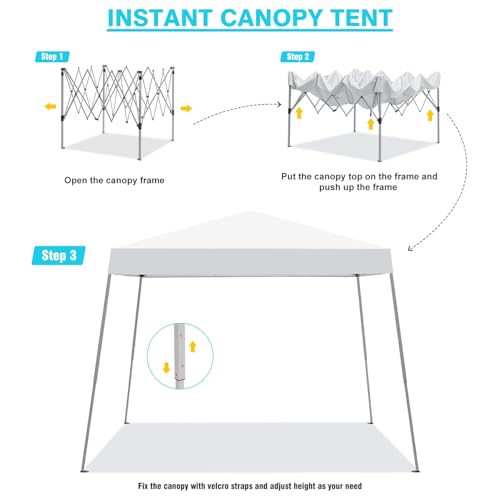 Oneofics Canopy Tent, 10X10 FT Pop Up Canopy Outdoor Instant Tent Slant Legs with Carrying Bag, Portable Gazebo Shelter for Patio Deck Garden and Beach - 8X8 FT Canopy Cover (White) Oneofics