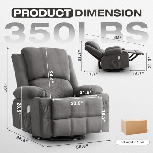 4-Points Kneading Massage Rocker Recliner Chair with Seat Heat for Adults,Oversized Swivel Recliner with 2 Cup Holders,4 Pockets,Remote Control for Living Room MAHOMICO