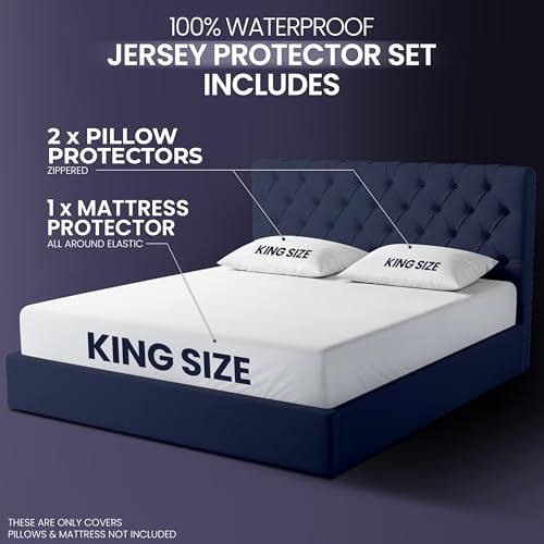 Waterproof Mattress Protector and Pillow Cases, King Size, Includes +2 Zippered Pillow Protectors and 1 Mattress Cover Set, Fitted Sheet Style Deep Pockets with All Around Elastic Utopia Bedding