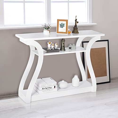 ZENY Console Table, Entryway Table with 3 Tier Storage Shelves, Narrow Long Sofa Table for Entryway, Living Room, Hallway, Couch, Foyer, White ZENY
