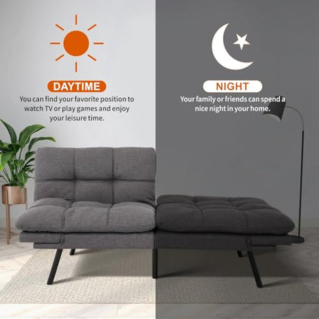 MUUEGM Futon Sofa Bed 71" Gunmetal Convertible Memory Foam Futon Couch Bed Modern Loveseat Sleeper with Adjustable Backrests Armrests for Living Room,Small Space,Office MUUEGM