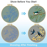 ERKOON Embroidery Kit for Beginners, 2 Set Floral Cross Stitch Set Include Embroidery Cloth Hoops Threads for Craft Lover Hand Stitch with Embroidery Skill Techniques (Hummingbird)