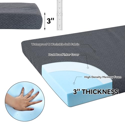 HOMBYS Memory Foam Camping Mattress Pad,Portable Sleeping Pad for Adult,Waterproof Cot Mattress,Roll Up Floor Mattress,Foldable Backpacking Travel Bed for Hiking,Guest Bed (Grey, COT: 72"x24"x3") HOMBYS