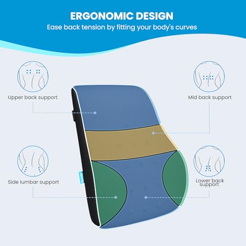 Lumbar Support Pillow for Office Chair, Office Home Essentials,Gifts for Mom,Dad, Back Support Pillow for Car, Chair Cushions,Back Pain Relief Improve Posture,Mesh Cover Double Adjustable Straps QUTOOL