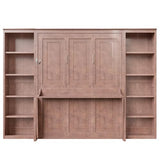 SOFTSEA Queen Murphy Bed with Desk and Storage, Wood Foldable Wall Bed Frame with Bookcase Shelves, Hidden Wall Bed Cabinet for Adult, Guest Room, Dark Brown SOFTSEA