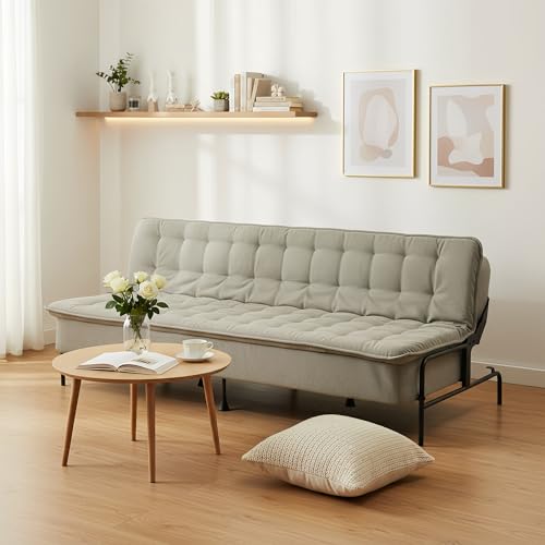 Homy Casa Modern Grey Futon Sofa Bed, 3-Position Adjustable Backrest, Metal Frame, 500 lbs, Convertible Daybed for Living Room/Guest Room/Studio Apartment Homy Casa