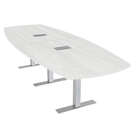 SKUTCHI DESIGNS INC. 12' Modular Arc Boat Conference Table with Data and Electric | Harmony Series | 12 Person Table | White Cypress SKUTCHI DESIGNS INC.