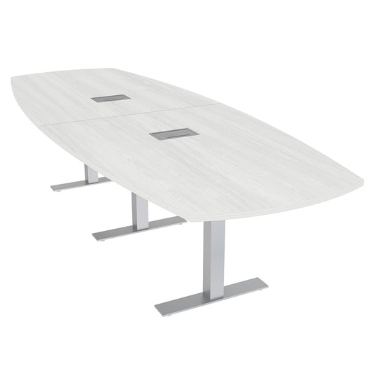 SKUTCHI DESIGNS INC. 12' Modular Arc Boat Conference Table with Data and Electric | Harmony Series | 12 Person Table | White Cypress - WoodArtSupply