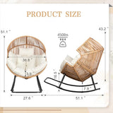 Vongrasig Wicker Rocking Egg Chair PE Rattan with Cushion, Oversized Patio Lounge Rocker Chair for Outdoor, Indoor, Livingroom, Backyard, Garden (Beige) Vongrasig