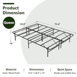 MAKE CHANGES Queen Folding Bed Frame, Heavy Duty Metal Queen Platform with 14" Storage, Easy Assembly, No Box Spring Needed, RV & Motel Ready MAKE CHANGES