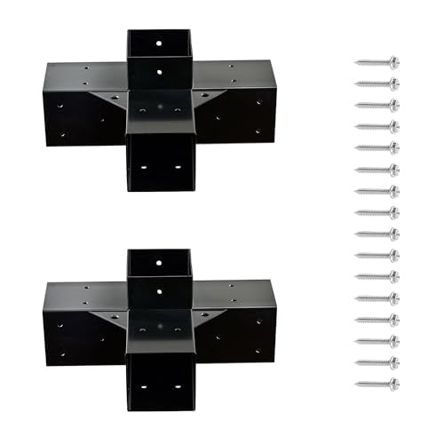 Anman Corner Pergola Brackets Kit 4x4 4-Way Right Angle Corner Woodworks Brackets for Extension Elevated Wood Stand, Alloy Steel Beams/Pergola/Gazebo Kit (4-Way Corner Brackets (2 PCS))