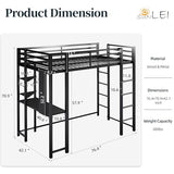SUNLEI Metal Twin Loft Bed with Desk, Twin Size Loft Bed with 2 Built-in Ladders & Safety Guard, for Small Bedroom Noise Free, Charcoal Black SUNLEI