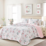 Floral Quilt Set Twin Size 68x86 with Pink Yellow Flower Soft Microfiber Lightweight Coverlet Bedspread Reversible Summer 2pc Quilted Bedding Set Bed Cover for All Season (1 Quilt+ 1 Shams) UOZZI BEDDING