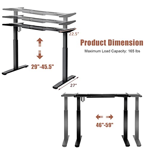 COSTWAY Electric Stand up Desk Frame, Ergonomic Sit to Stand Desk Frame w/Adjustable Height & Width, DIY Workstation Base w/Memory Controller for Home Office(Frame Only) (Black) COSTWAY