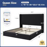 Allewie Queen Size Lift Up Storage Bed Frame, Hydraulic Support System, Upholstered Platform Bed Frame, Underneath Storage, Vertical Channel Tufted Headboard with Wingback, No Box Spring Needed, Black Allewie