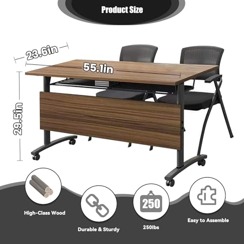 Conference Table 8pack,Modern Mobile Seminar Meeting Table with Silent Wheels,Modular Conference Room Tables,Flip Top Mobile BusinessTraining Tables for Office,Meeting Room,Classroom (55.1in) Molpeiy