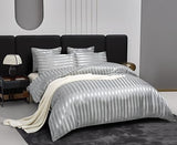 Arianaut Duvet Cover King Size Grey 5 Pieces Satin King Duvet Cover Luxury Coquette Silk Like Striped Grey Bedding Set Comforter Cover with Zipper Closure 1 Duvet Cover 4 Pillow Cases Arianaut