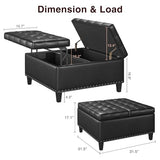 FiveWillowise Square Leather Ottoman with Storage, Faux Leather Coffee Table Ottoman with Lift Top, Large Upholstered Footrest Stool Toy Box Storage for Bedroom Living Room, Black FiveWillowise