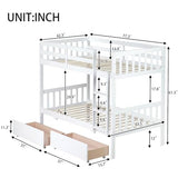PVWIIK Twin Over Twin Wood Bunk Bed with 2 Drawers for Girls,Boys,Convertible into 2 Beds,Wood Bunk Bed with Ladder and Safety Guardrails,No Box Spring Needed, White PVWIIK