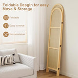 Svimi Folding Room Divider 3 Panels, 5.6 Ft Double Hinged Rattan and Pine Wood Privacy Screen, Freestanding Partition for Bedroom, Living Room, Home Office Decor (Natural-Wave, 3 Panels) Svimi