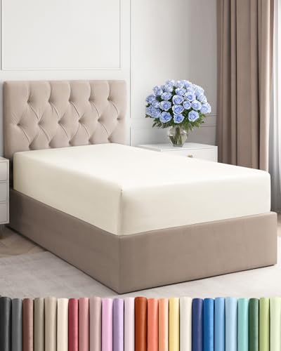 Twin XL Fitted Bed Sheet - Bottom Single Fitted Sheet Only - Ultra-Soft Hotel Luxury Bedding w/ 8-16 Inch Deep Pockets - Breathable & Wrinkle Free - Easy-Care, Fade and Shrink Resistant - Off White CGK Unlimited