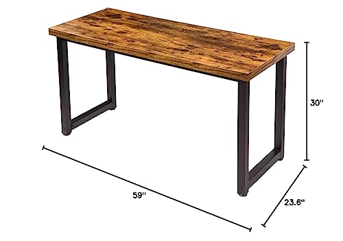TOPSKY 59" Big Large Computer Office Desk 1.88" Thickness Desktop (Rustic Brown) TOPSKY