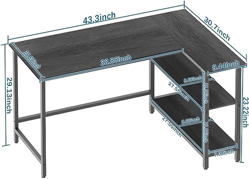 WOODYNLUX L Shaped Computer Desk - Home Office Desk with Shelf, Gaming Desk Corner Table for Work, Writing and Study, Space-Saving, Black - WoodArtSupply