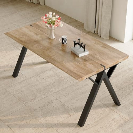 10FT Office Desk｜126in Office Computer Desk｜1.5in Thick Wooden Tabletop with Chamfered Corner｜Black A-shaped Metal Frame｜Sturdy and Stable｜Easy Assembly｜Easy To Clean｜for Home Office, Conference Room KitDans