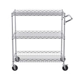 VEVOR Kitchen Utility Cart, 3 Tiers, Wire Rolling Cart with 661 LBS Capacity, Steel Service Cart on Wheels, Metal Storage Trolley with 80 mm Deep Basket Curved Handle 6 Hooks, NSF Listed VEVOR