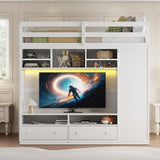 Harper & Bright Designs Full Size High Loft Bed with Drawers & Shelves, Wooden Loft Bed Frame with Wardrobe & LED Light for Kids & Teens (White) Harper & Bright Designs