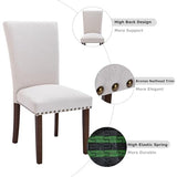 COLAMY Upholstered Parsons Dining Chairs Set of 2, Fabric Dining Room Kitchen Side Chair with Nailhead Trim and Wood Legs - Beige COLAMY