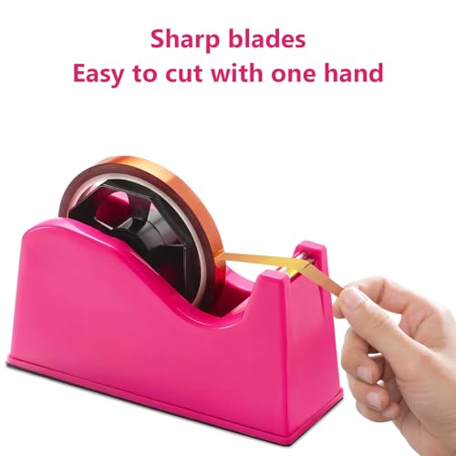 Tape Dispenser, Heat Press Tape Dispenser, Desk Heat Tape Dispenser 6.3 x 2.5 x 3.4 Inch, Holder Fits 1" and 3" Core,Nonskid Base Weighted Desktop Tape Dispenser (Pink) LKYUYV
