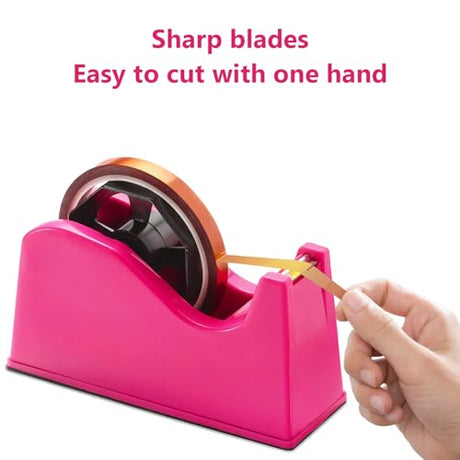 Tape Dispenser, Heat Press Tape Dispenser, Desk Heat Tape Dispenser 6.3 x 2.5 x 3.4 Inch, Holder Fits 1" and 3" Core,Nonskid Base Weighted Desktop Tape Dispenser (Pink) LKYUYV