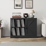 GarveeHome Farmhouse Record Player Stand with Barn Doors, 39.4" Turntable Table with Display Shelves, Wooden Media Console & LP Record Holder for Living Room, Black GarveeHome