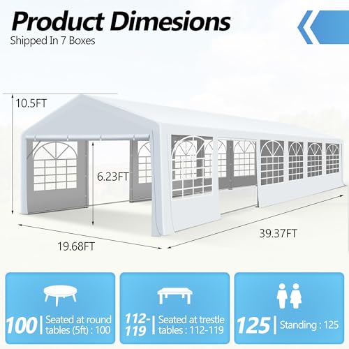 20'x40' Party Tent Heavy Duty, Large Party Canopy Wedding Event Tent with Removable Sidewalls & 4 Sand Bags for Parties Outside UV50+ Waterproof, Carpas para Fiestas (20x40 FT) HOWSVN
