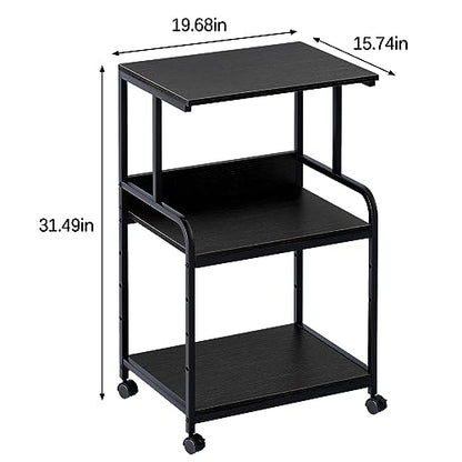 Arbuxzuy Printer Stand with Storage Shelf,3 Tier Printer Cart with Wheels,Mobile Printer Table for Home Office,Stands for Printer Heat Press Scanner Fax,Industrial Style (Black)