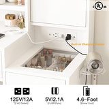 Vabches White Vanity Desk with Mirror and Lights, Vanity Table Makeup Vanity with Lights 3 Drawers and Cabinets, Charging Station & Sliding Door, Lots Storage Shelves Vabches