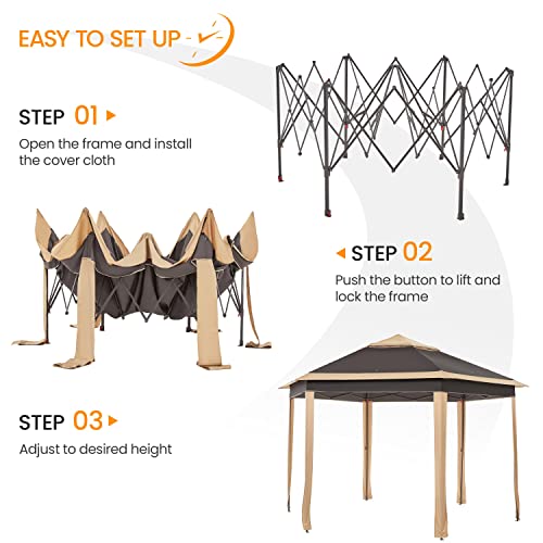 Yaheetech 13x13 Pop up Gazebo, Hexagonal Outdoor Canopy Shelter, Instant Patio Gazebo Sun Shade Canopy Tent with Double Tiers & Mesh Netting for Lawn, Garden, Backyard & Deck, Khaki/Brown Yaheetech